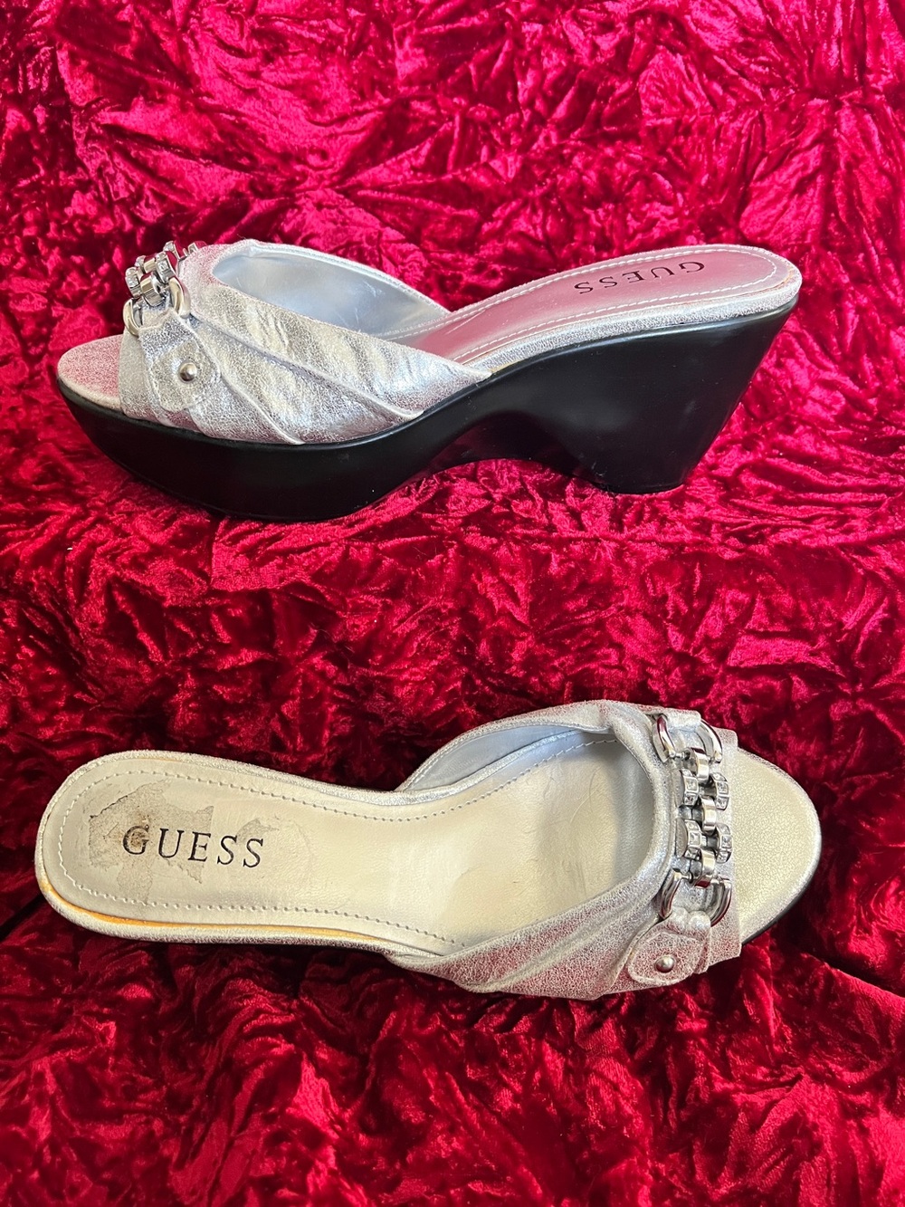 Guess Silver Metallic Bling Wedge Sandals - Picture 4 of 11